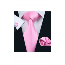 3delige set stropdas manchetknopen pochet roze klein ruitje